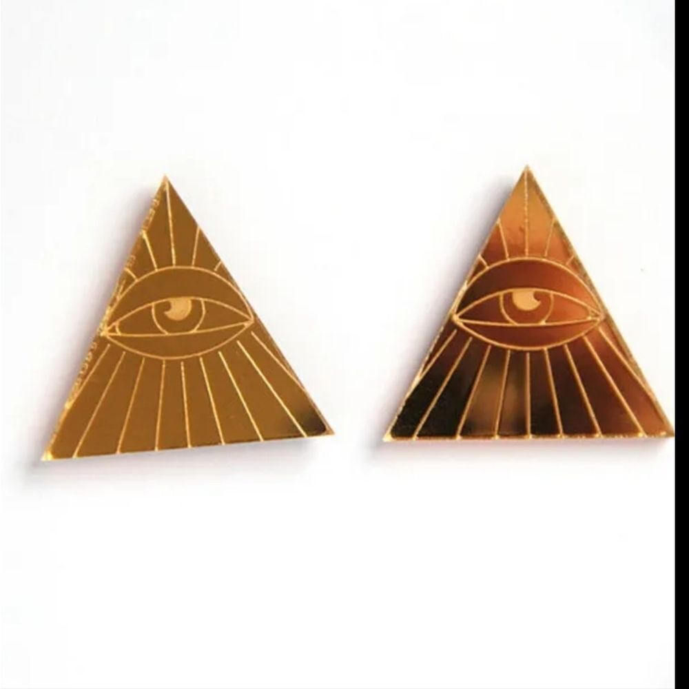 NWOT Gold Mirrored Triangle Eyeball Earrings